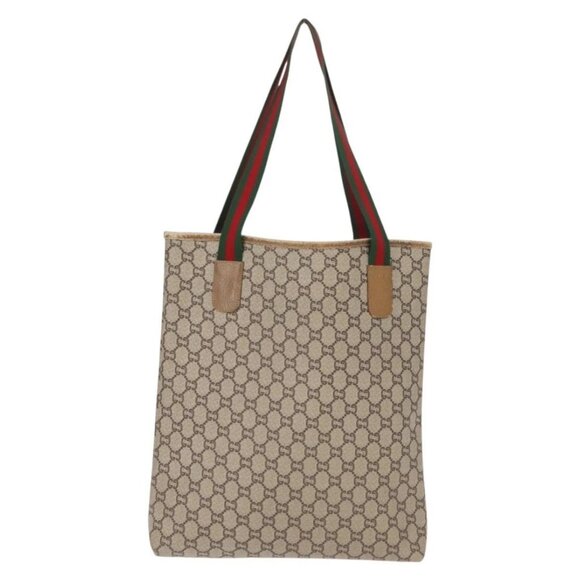 GUCCI GG Plus Supreme Web Sherry Line Tote Bag PVC Beige Gold - Picture 3 of 16